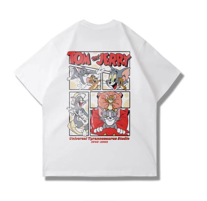 2026 Summer Comic Form Tom and Jerry Image 100 Cotton Printed Oversize Casual Tshirt Adult Children Parentchild Top Homewear