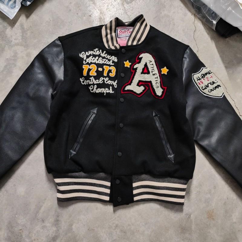 Mens Lightweight Cotton Blend Baseball Jacket Slim Fit Streetwear Embroidered Letter Design Stand Collar