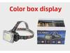 Rechargeable LED Headlamp with 18650 Battery, COB Floodlight, and Red/Green Warning Flash.