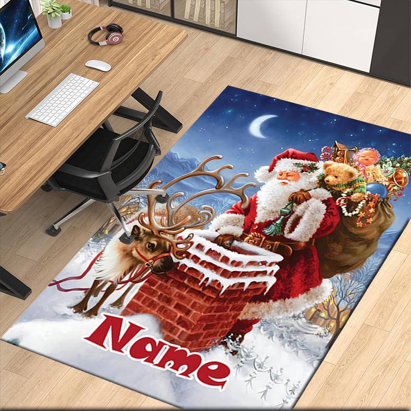 Custom Name Christmas Santa Claus Printed Carpet, for Office Chair Living Room Bedroom Kitchen Room Decor Gifts.