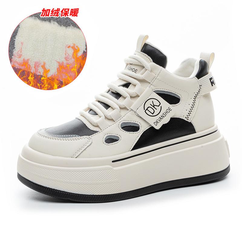 

9955 inner height increase 7 leather dad shoes women, spring and autumn new versatile thick-soled muffin shoes 40
