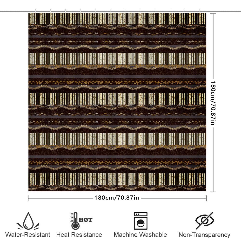 Elegant Brown Gold Shower Curtain Set For Bathroom Decor Modern Striped Waterproof Fabric With Golden Bow Tie Pattern Perfect Gi