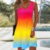 Women Bohemian Summer V Neck Sleeveless Gradient Color Holiday One Piece Dress