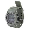 Men Watch LED Night Light 50m Waterproof Large Screen Rubber Strap World Time Zone Digital Display Watch OD Green