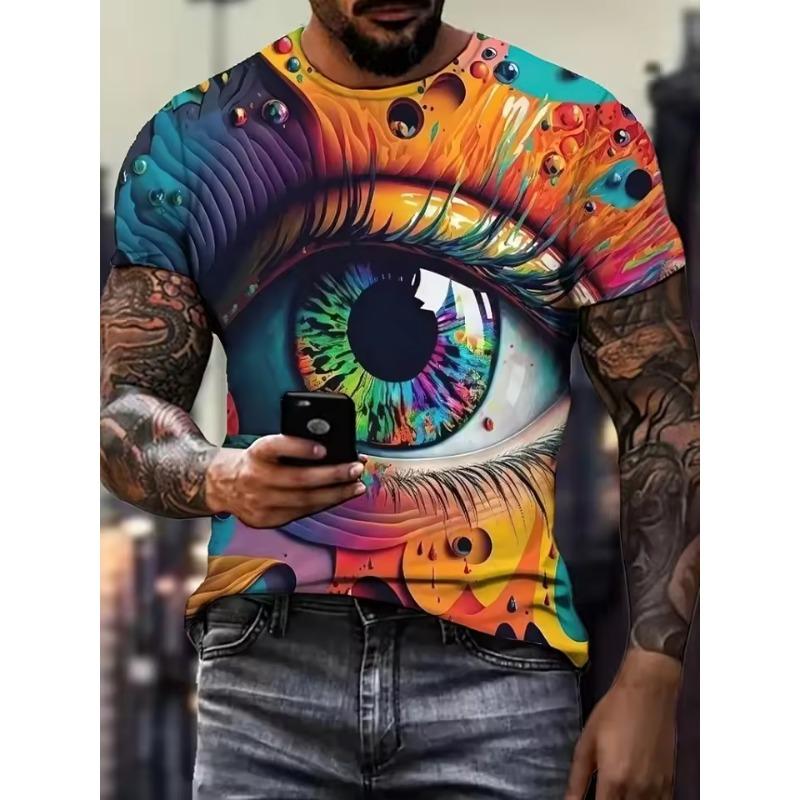 Herr T-shirt Graffiti Stil Färgstarkt Ögonmönster Tryck 3D T-shirt Herr Rundhalsad och Kortärmad Toppar Sommar Street Herrkläder