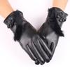Women's PU Leather Touch Screen Gloves, Warm Velvet Lined, Lace Design, Cold-Proof for Autumn and Winter Cycling.
