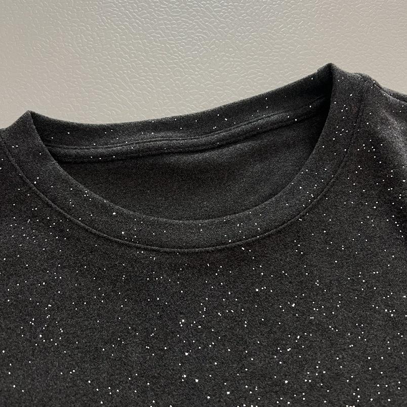 Starry Sky Dot Black Sequin Short Sleeve T-shirt - Women's Minimalist Round Neck, Loose Fit, Spring New Arrival
