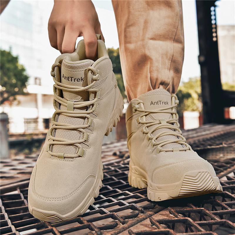 Men's Outdoor Thick-soled High-top Boots Anti-slip Lace-up Hiking Boots Wear-resistant Sole Has Good Traction Hiking Camping