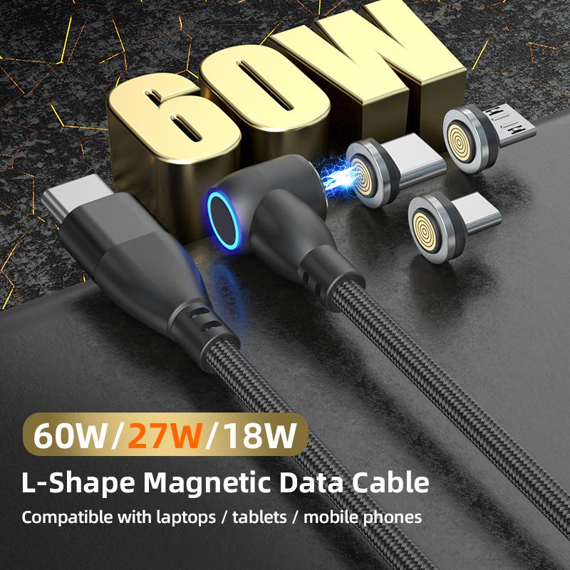 2022 9pin USB C 6 In 1 Rotate Charging Data Cables PD60W Super Fast Charging 5A Charger Line Type C Micro 3 Magnet Heads