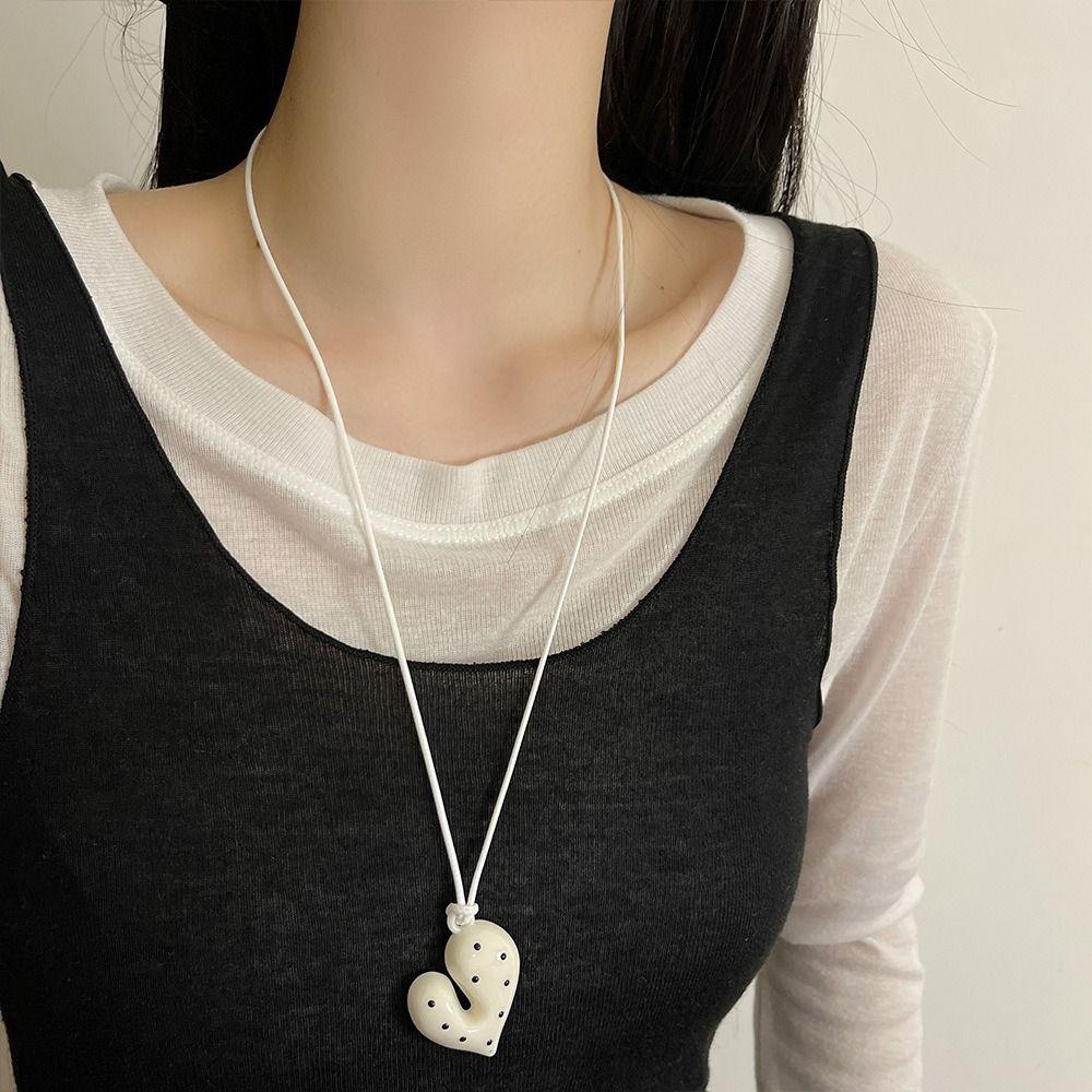 Bow Heart Pendant Necklace Irregular Sweater Chain Trendy Dopamine Color Necklace  Gifts