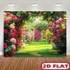 2D Rosen-Garten Wandteppich, Bogenförmige bunte Blumen-Wandbehang für Hochzeits- & Party-Dekoration
