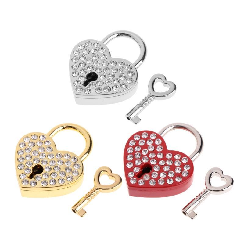 Mini Heart Archaize Padlocks With for Key Metal for Wish Lock Jewelry Box Diamonds Decorative Padlock for Lovers, Girls,