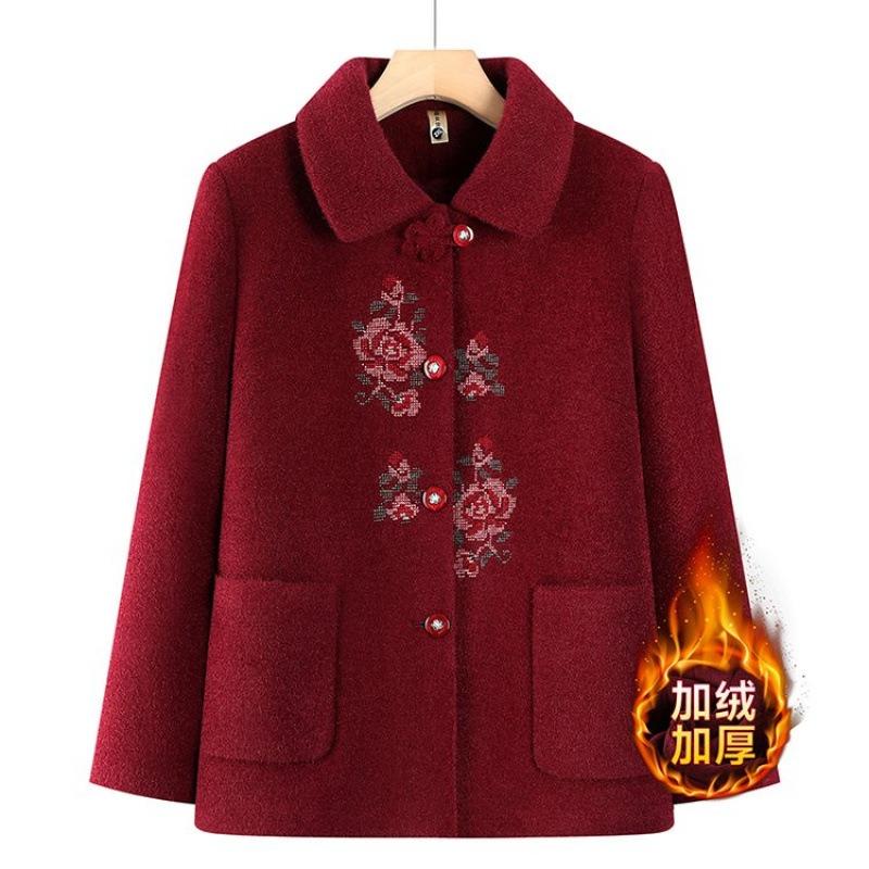 Wife Lapel Thermal Top Jacket Large Size Winter Coat Old Women's Autumn and Winter Velvet Clothes