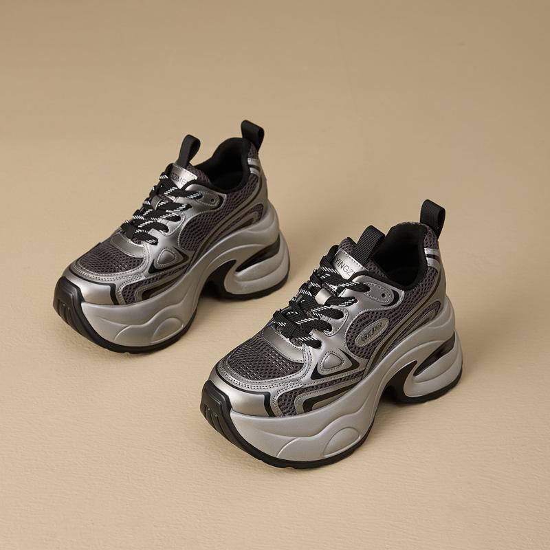 Mesh breathable dad shoes women's summer new thick sole heightening small man genuine