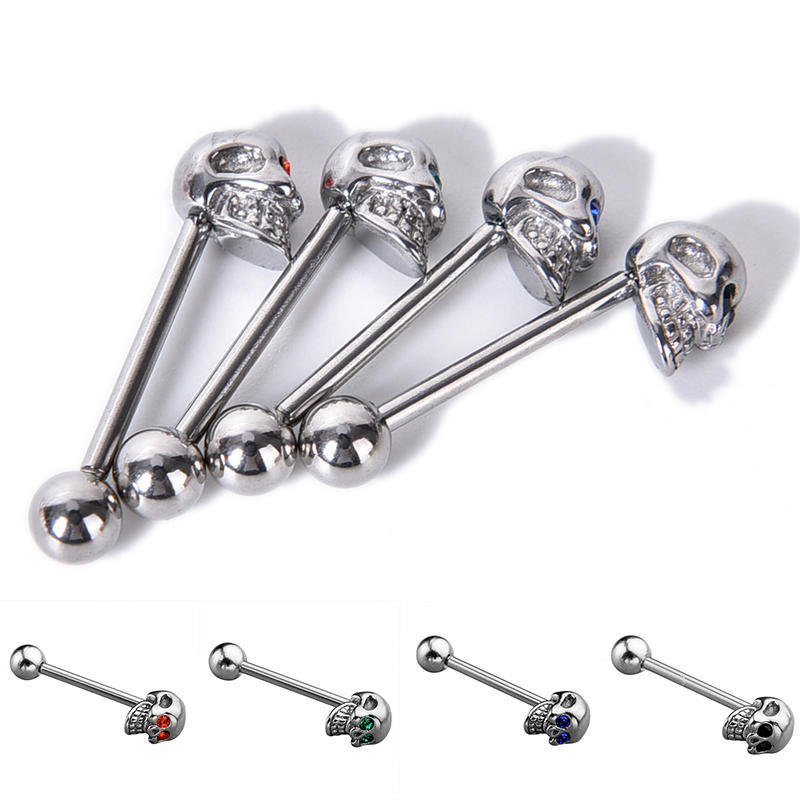 14G Edelstahl Cz Edelstein Totenkopf silbrig Zungenhantel Ring Bar Körperpiercing