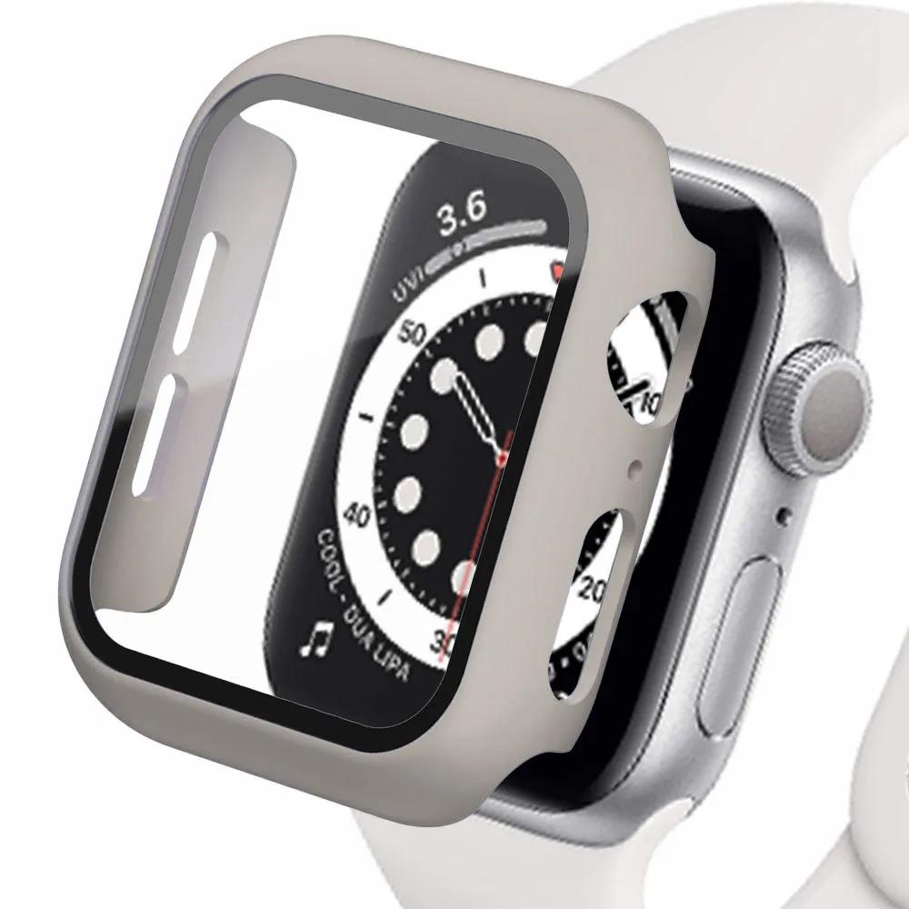 Tempered Glass+cover For Apple Watch Accessories 45mm 41mm 44mm 40mm 42mm Screen Protector serie 9 4 5 6 SE 7 8 Apple watch Case