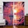 2pc    Curtains Flamingo Sunset with Sailing Durable 100% Polyester Fabric  Without Electricity Birthday Party Use for Holiday