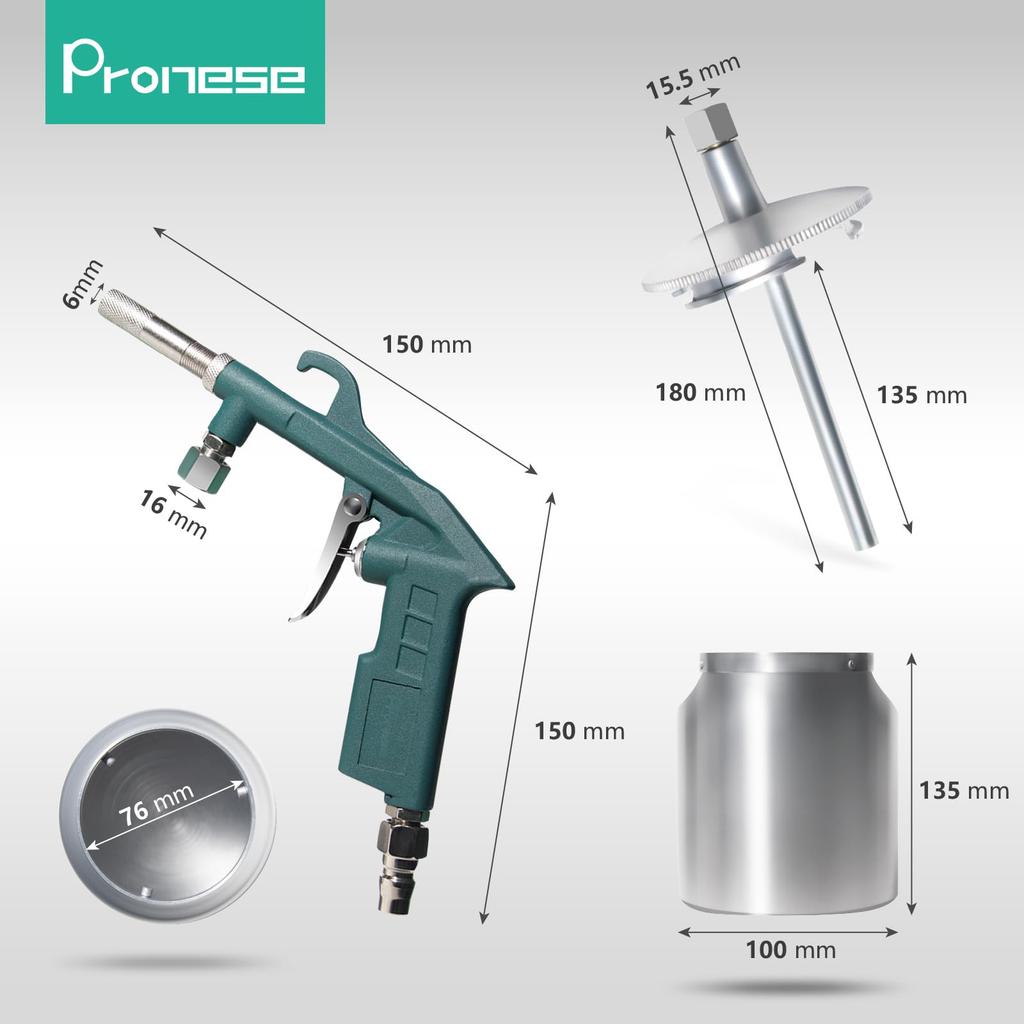 Pronese Lower Cup for Rust Paint Surface Blast DIY Air Female Thread 750ml Sandblaster, Type, Sandblasting, Removal, Removal, Preparation, Engraving,