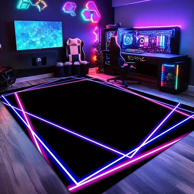 Neonrand Gaming-Zimmer Teppich Weiche Anti-Rutsch Bodenmatte E-Sport Stuhl Teppich Schlafzimmer Wohnzimmer Heimdeko