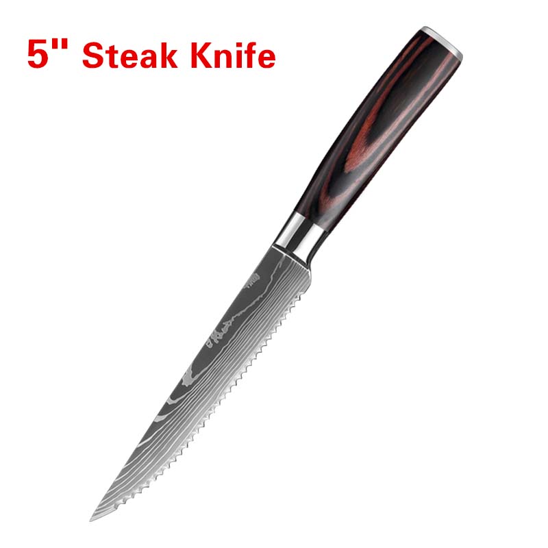 Damascus Stainless Steel Steak Knife Meat Cleaver Slicing Knife Dining Kitchen Knife Kitchen Cooking Tools