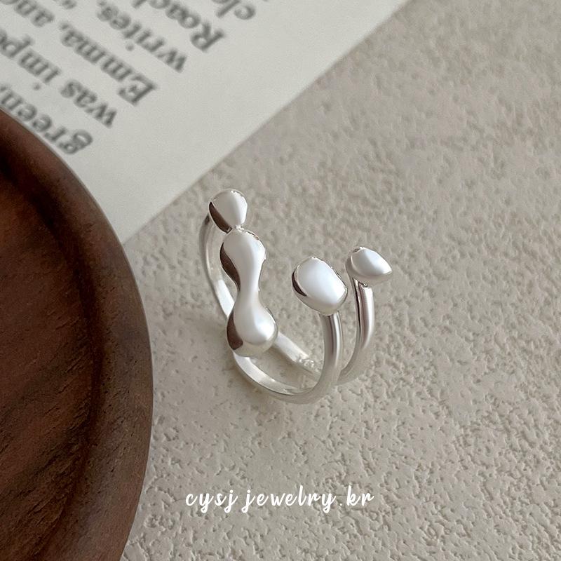 Cui Yan S925 Sterling Silver Korean Cross Design Adjustable Ring for Women - Trendy and Irregular Style. Adjustable Open