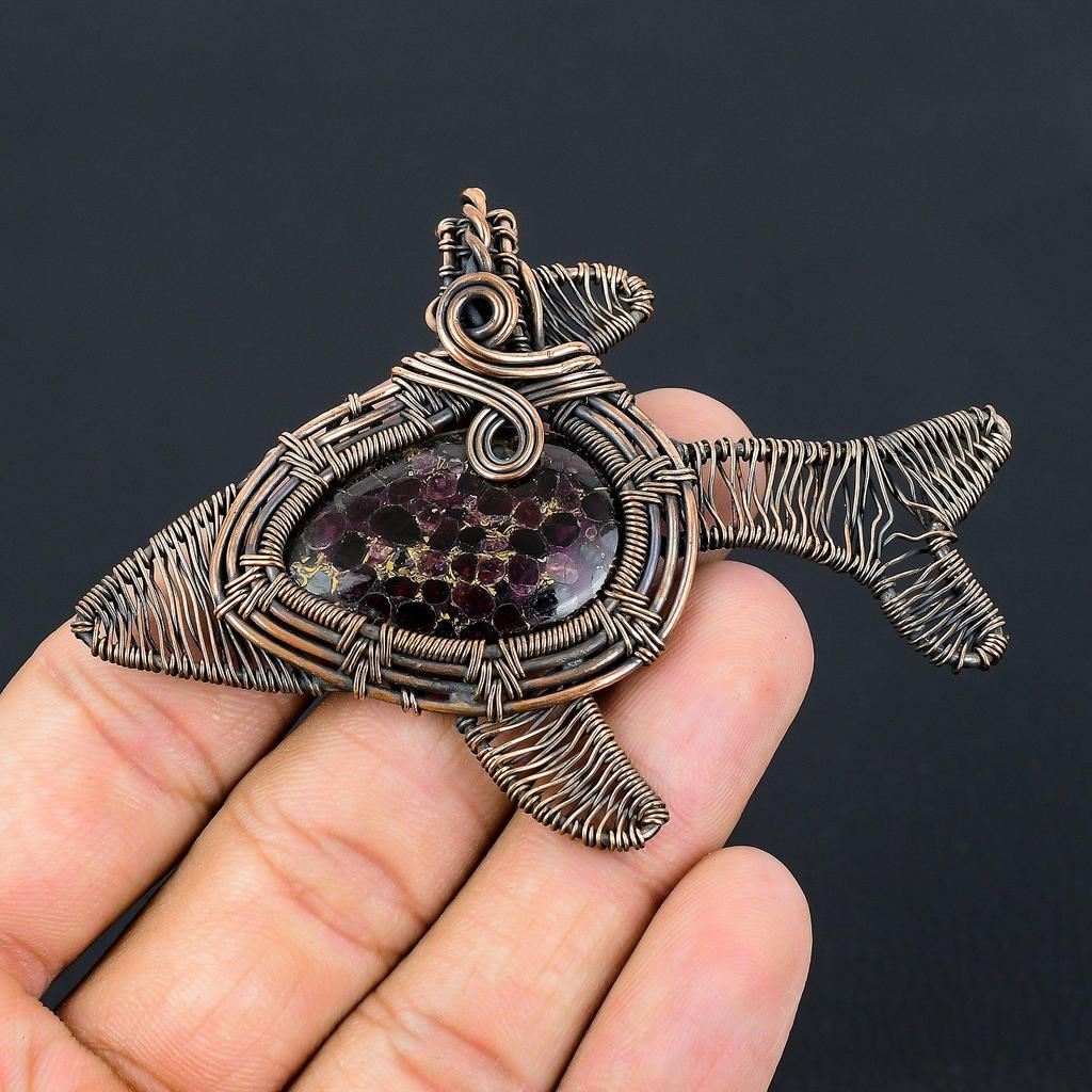 Copper Pink Tourmaline Gemstone Jewelry Pure Copper Wire Wrapped Handmade Pendant