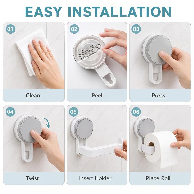 Suction Cup Toilet Tissue Holder No Drilling Self Adhesive Towel Roll Dispenser for Bathroom Kitchen Organization
