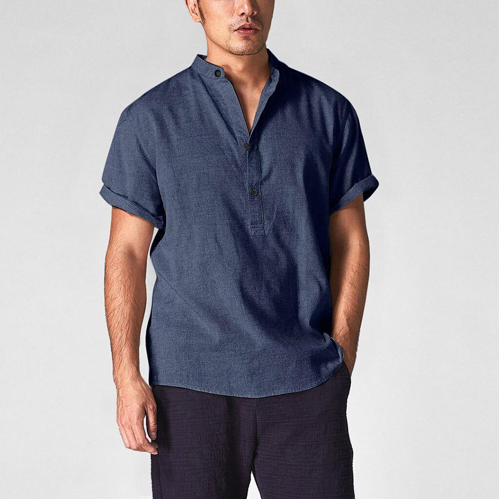 Men's Cotton Short Sleeved Summer Shirt Men's Trend Loose Top Cotton Shirt