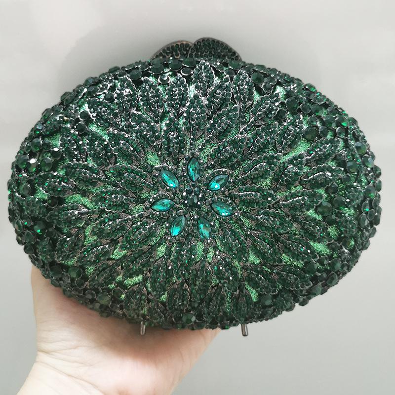 

Oval Shape Green Rhinestone Clutch Gemstone Evening Purse Luxury Casual Women Diamond Money Wallets Mini Chain Party Handbags 20cmX14.5cmX7cm