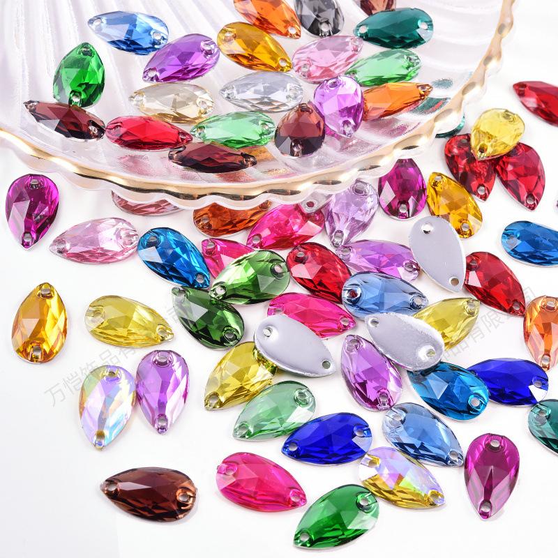 Resin Water Drop Flat Bottom Hand Sewn Drill, Silver Plated Bottom Double Hole Hand Sewn Flat Buckle Diy Clothing Luggage Accessories