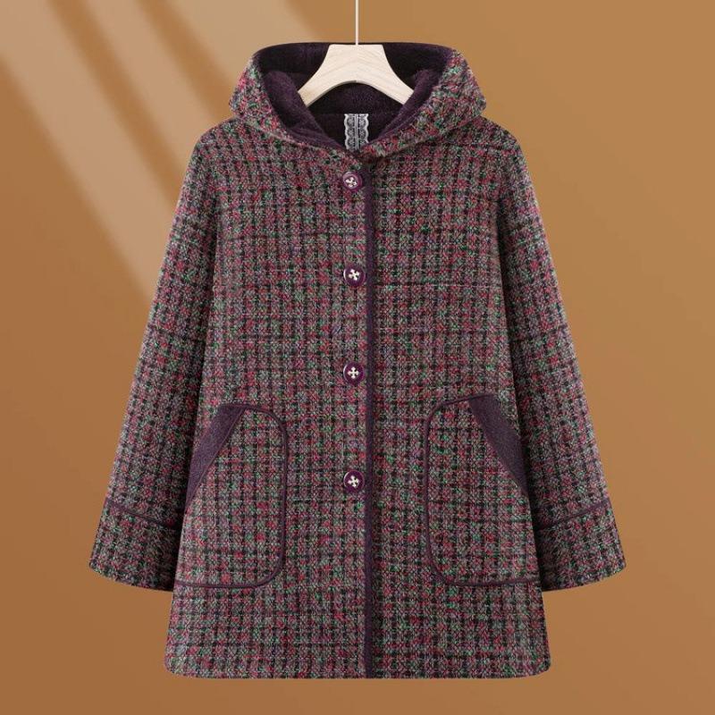 

Women s autumn and winter clothing thickened warm woolen jacket medium and long plaid imitation mink velvet coat 5XL [recommended 150-80kg] темно-фиолетового