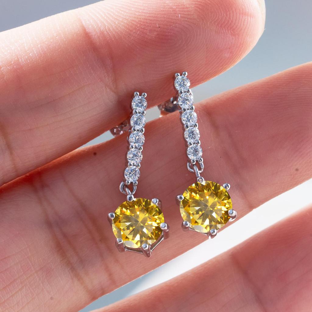 6.5mm Drop Dangle Moissanite Earrings S925 Sterling Silver Linear Chain Fine Jewelry For Women