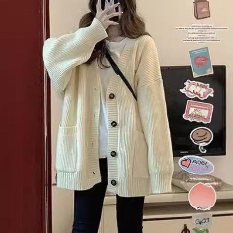 Sweater Cardigan Women's Knitted Jacket Autumn and Winter College Style Students Loose Collar Versatile Solid Color