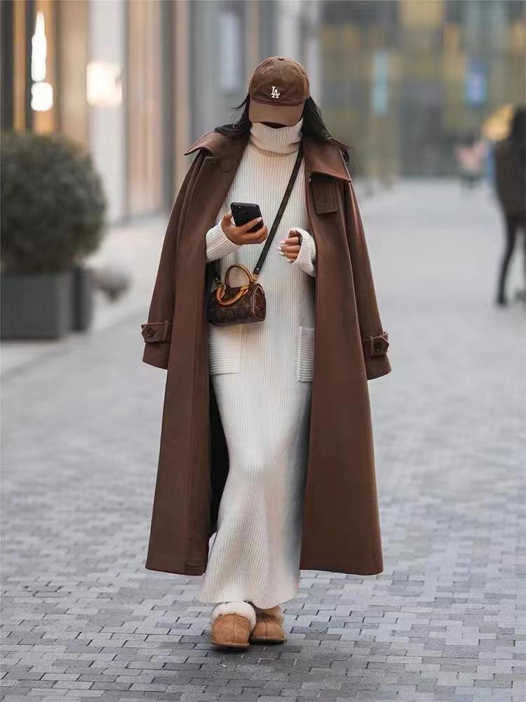 

Осень и зима свободное и ленивое темпераментное платье свитер водолазка нижняя рубашка сверхдлинное утолщенное вязаное длинное платье One size слоновая кость