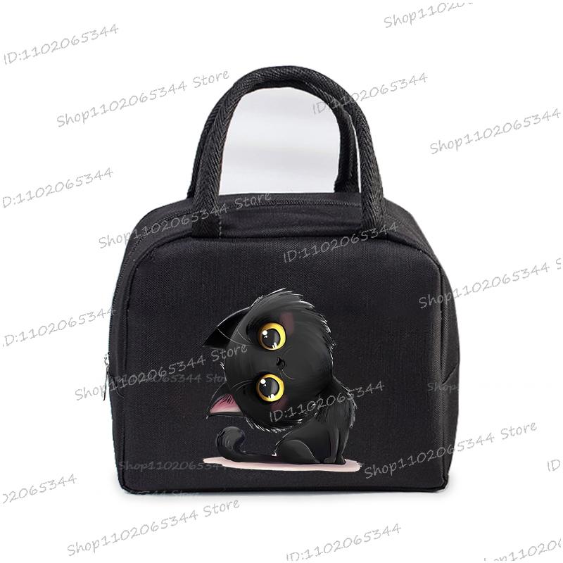 Anime Comic Cat Print Lunch Bag Women And Kids Funny Kitten Graphics Bento Thermal Handbags Thickened Insulation Lunch Box Bag