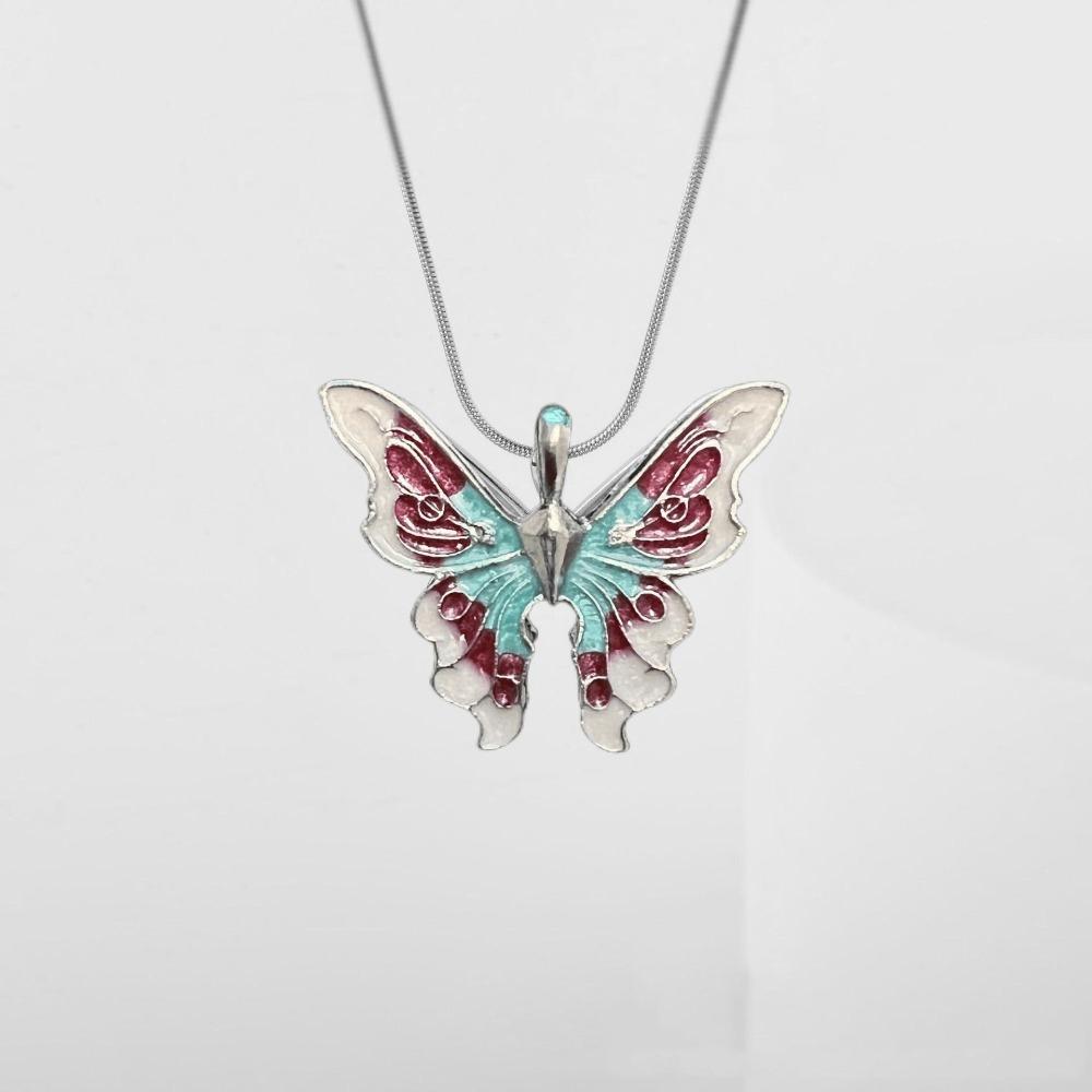 New Fashion Romance Rainbow Fairy Pink Purple Large Butterfly Pendant Snake Bone Chain Necklace for Women Princess Jewelry Gifts