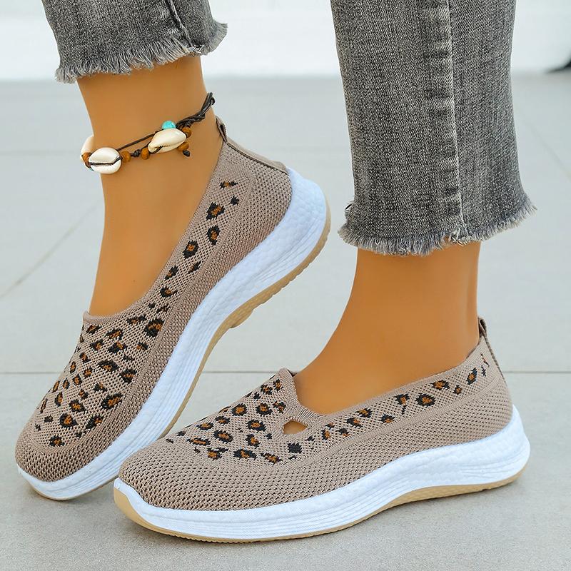 Fashion Fashion Hollow Leopard Print Flats Women Spring Summer Breathable Mesh Platform Sneakers Woman Non Slip Thick Sole Loafers Shoes
