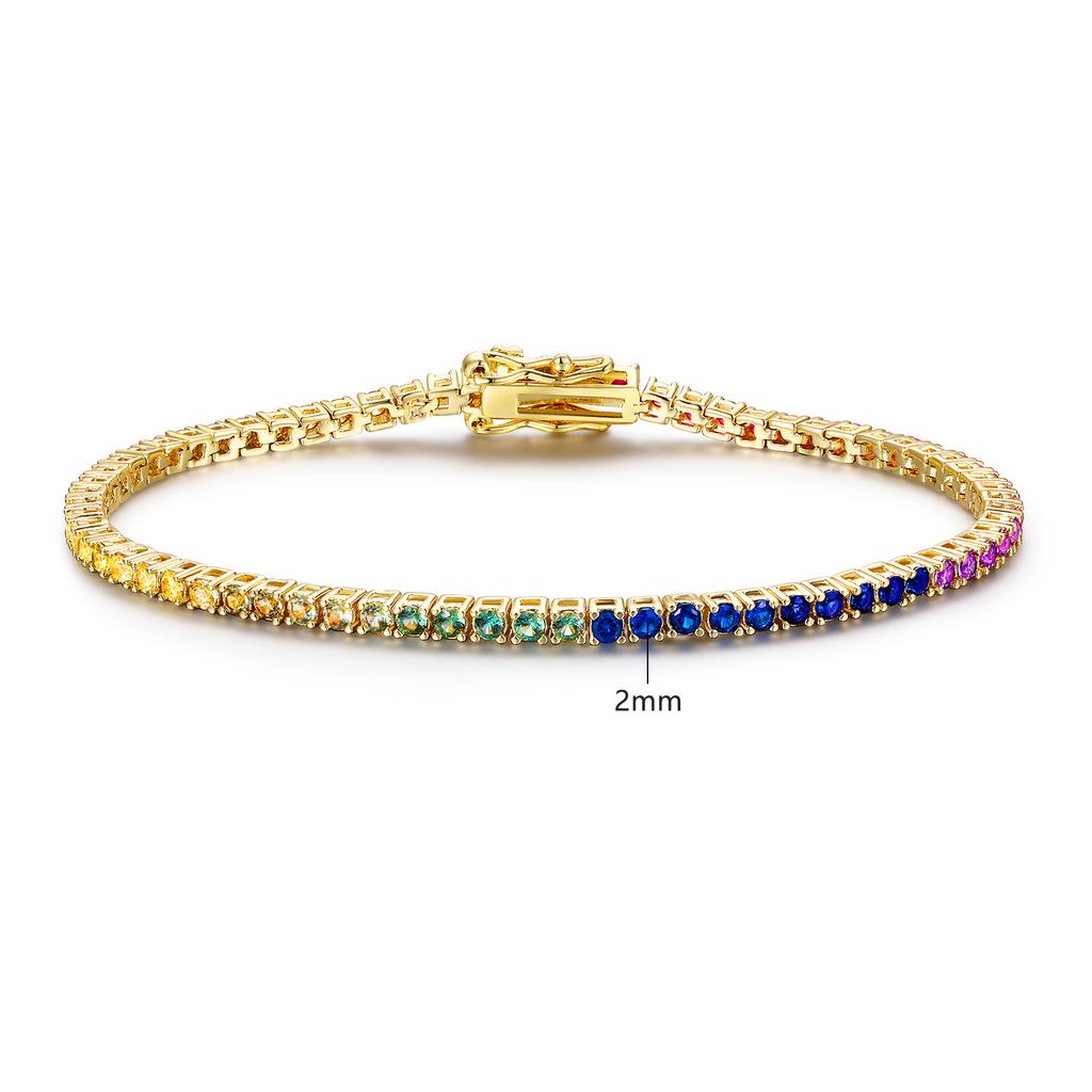 A new copper embedded 2mm color gradual change zircon tennis bracelet fashion design single row full diamond color jewelry