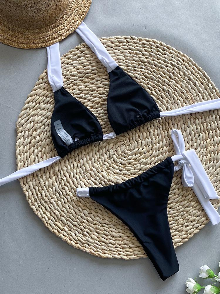 Sexy Bow Tie Back Halter-cou Bikini Ensemble Maillot De Bain Taille Haute À Lacets Beachwear 2024 Bikinis Femmes Maillots De Bain Maillot De Bain 2 Pièces Ensembles LB05