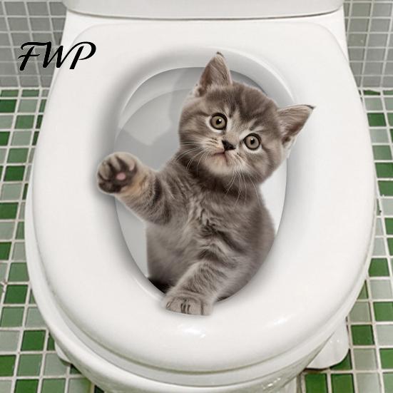 Lustige Toilettensitz-Aufkleber 3D Cartoon Katze Sticker, Wasserdicht Süßes Tier Deckel Einfach Abziehbar Badezimmer Aufkleber, Lustige Selbstklebende Wanddeko Kinder