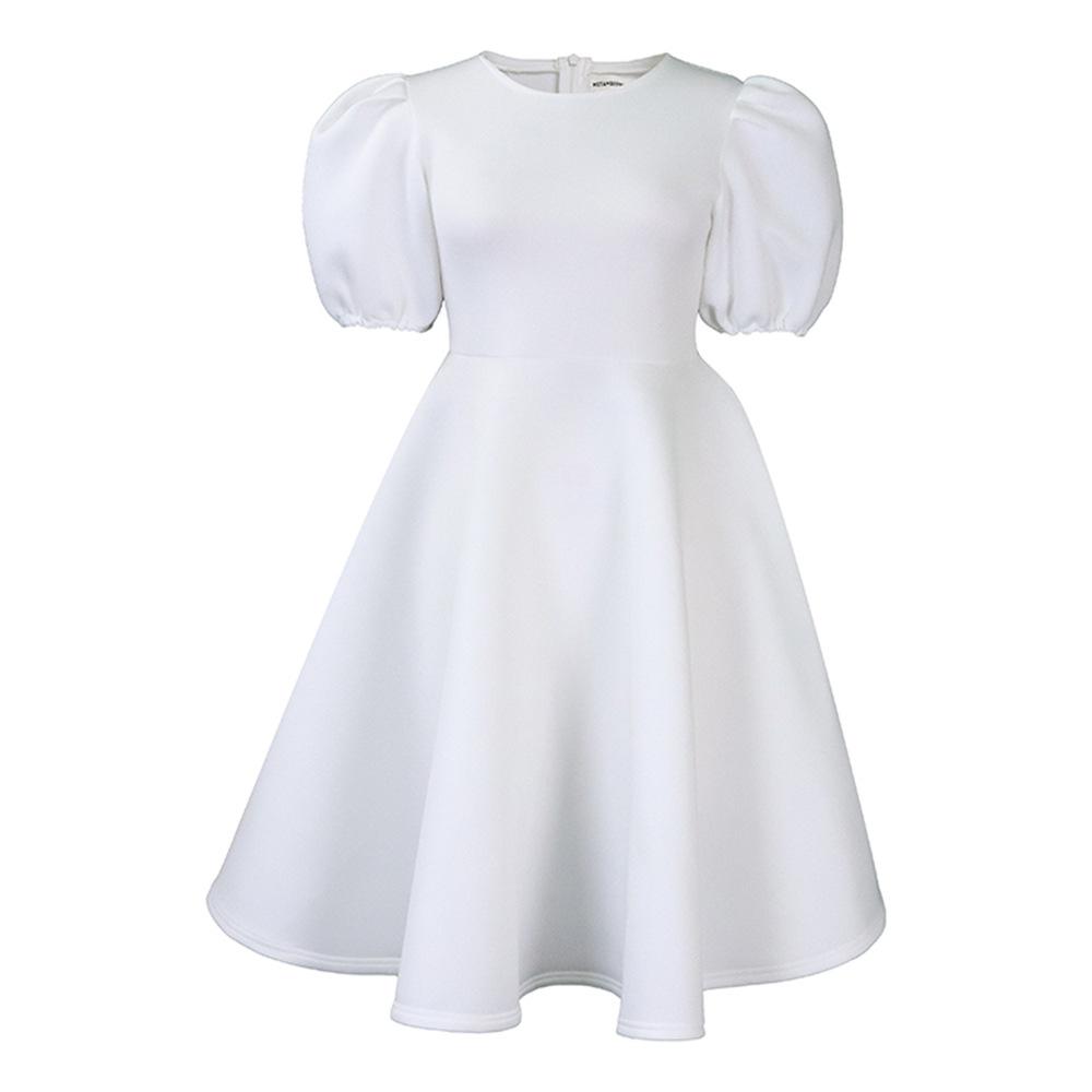 Round neck temperament bubble sleeves waist pendulum dress dress A-word dress