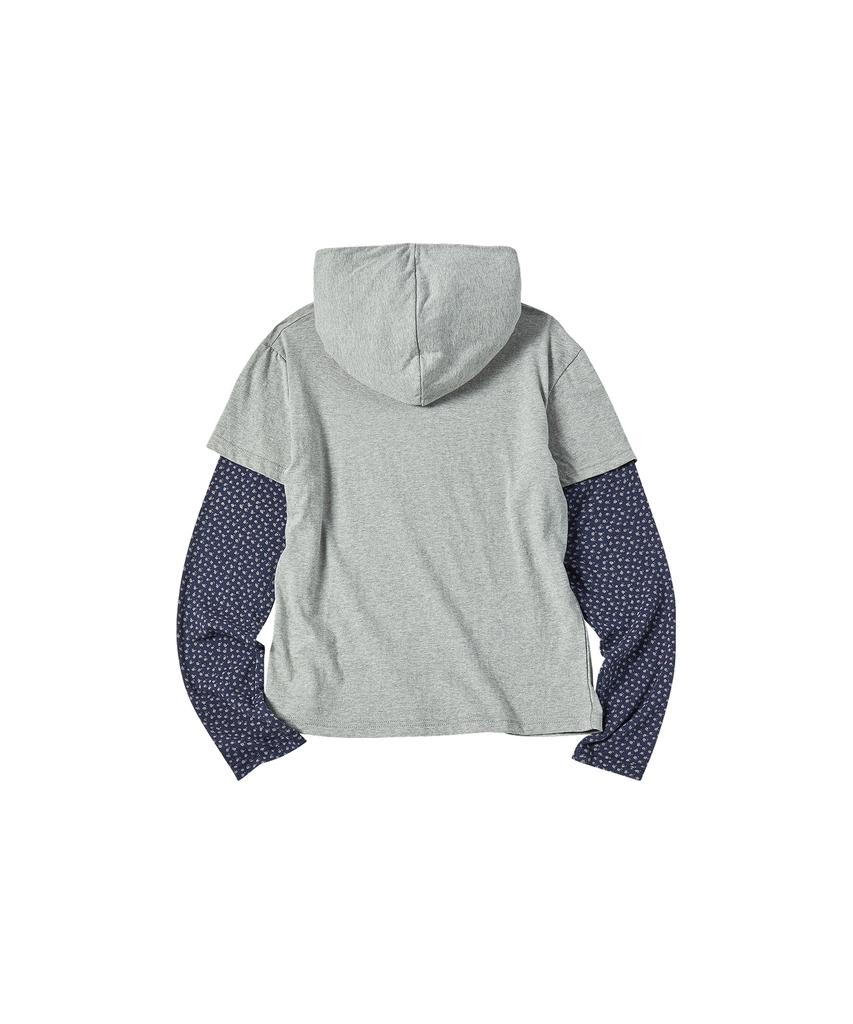 COMONINOZ W Eyelet Print Hoodie T-Shirt [Gray]