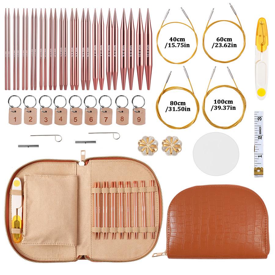 Bolsa Portátil de Cuero para Accesorios para Agujas Circulares Desmontables y Lana