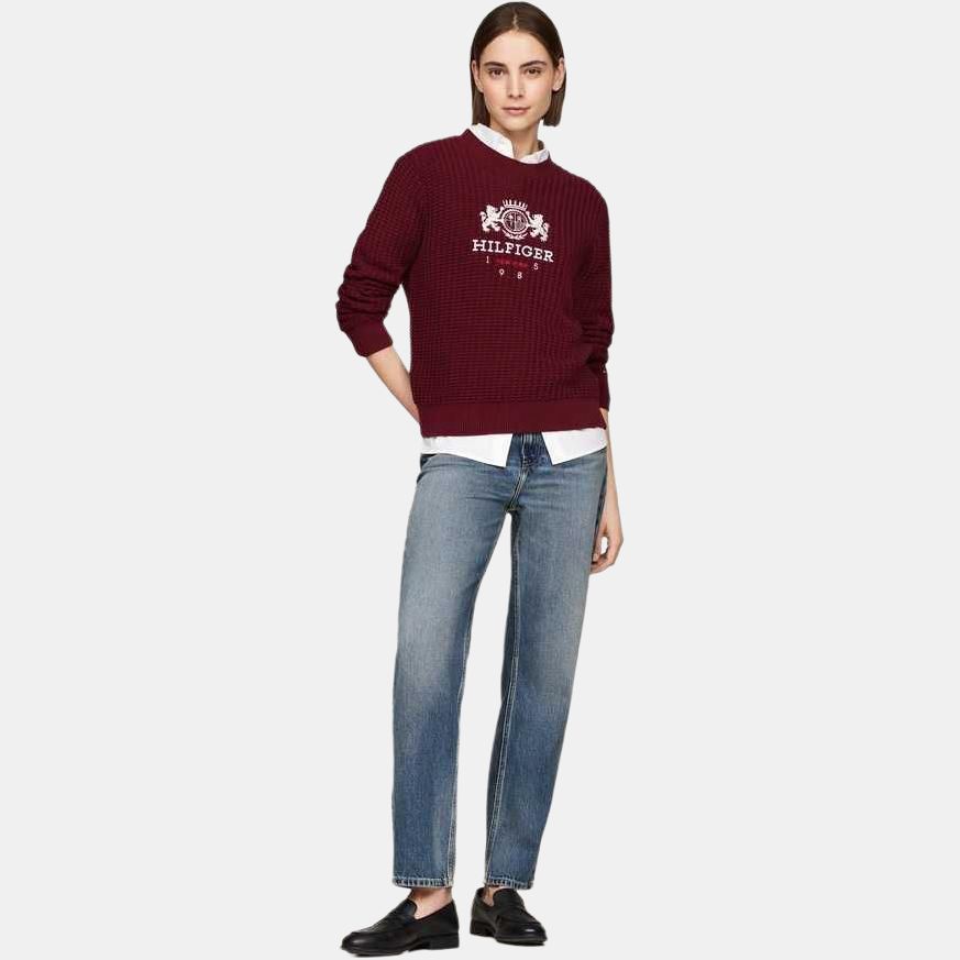 Tommy Hilfiger Simple Pullover Round Neck Casual Long Sleeve Knit Sweater Women sweater WW0WW43135-VLP