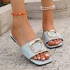 2025 New Ladies Shoes Open Toe Women's Slippers Metal Decoration Daily Square Toe Summer Plus Size Concise Flat Slippers