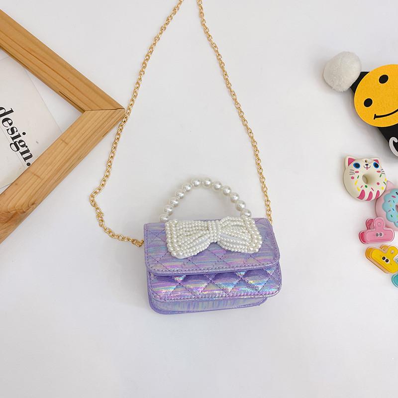 Adorable Mini Children s Crossbody Handbag With Stylish Pearl Detail Perfect For Summer Outings Bow Purple