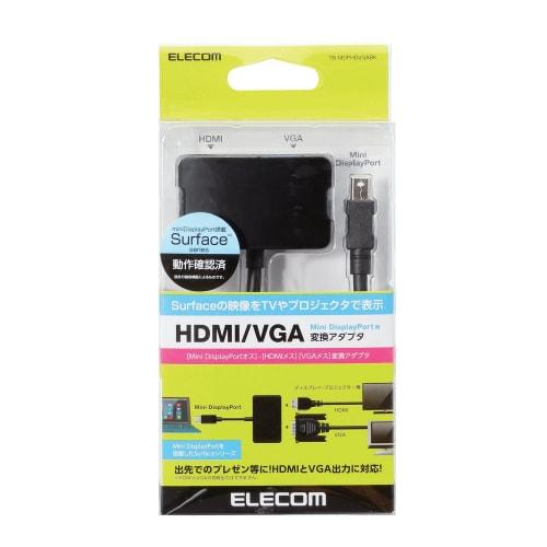ELECOM Video Output Cable Surface Compatible Mini Display Port Male To HDMI Female & VGA Female Conversion 0.15m TB-MDPHDVGABK