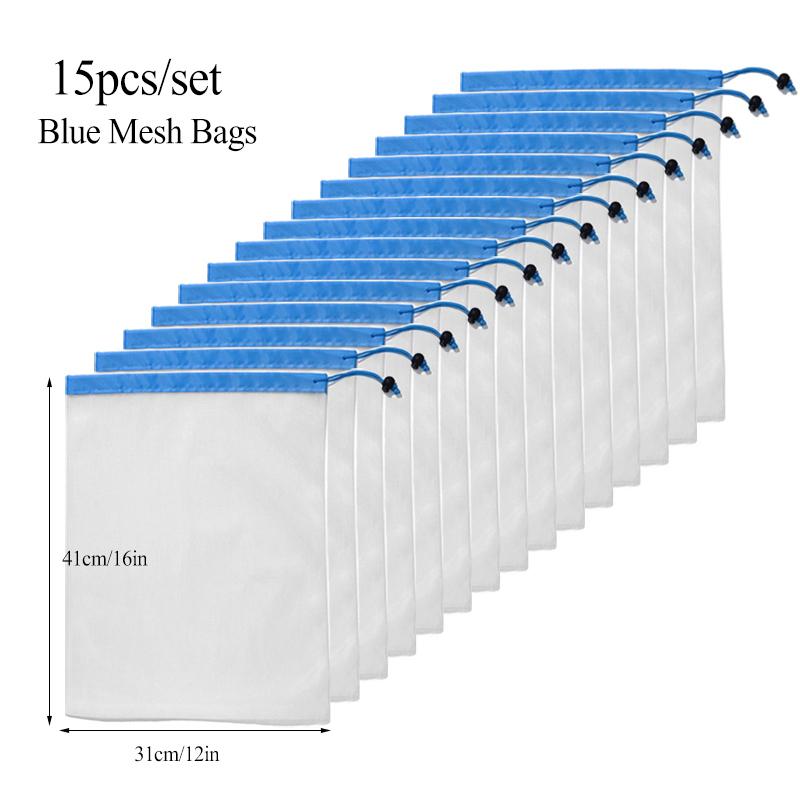 15pcs Reusable Mesh Produce Bags Washable Eco Friendly Bags for Grocery Shopping Storage Toys Fruit Vegetable Storage Bag