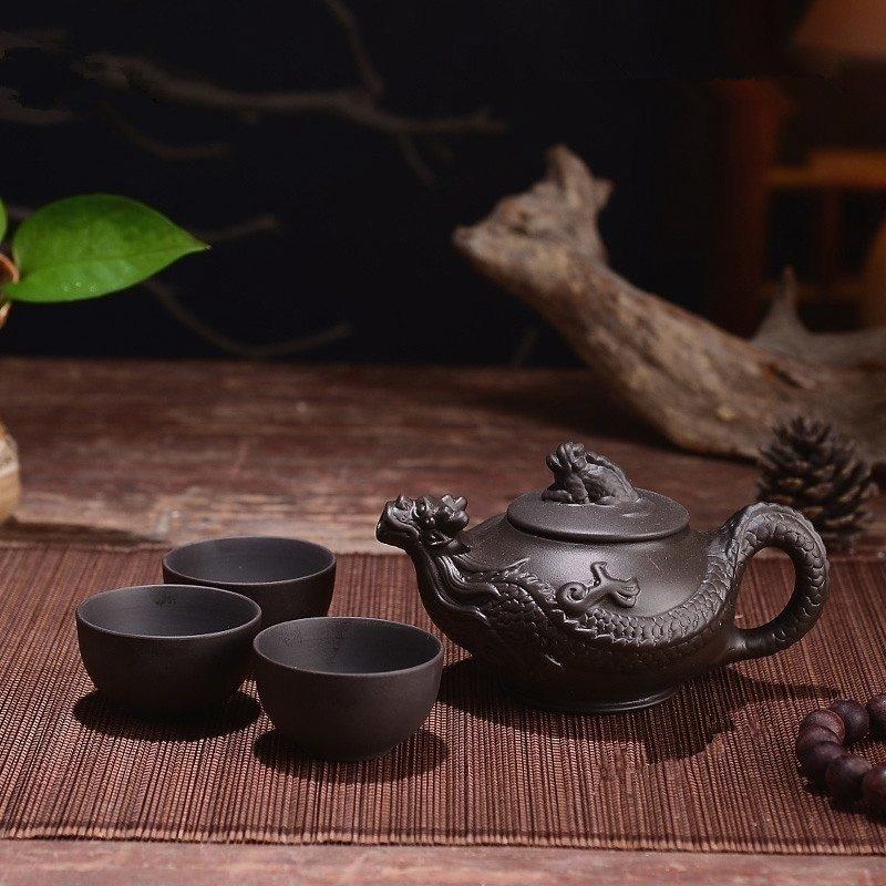 150ml Yixing Teapot Purple Clay Kung Fu Tea Set Handmade Dragon Elephant Squirrel Tea Pot With 3pcs Cup Set 50% off