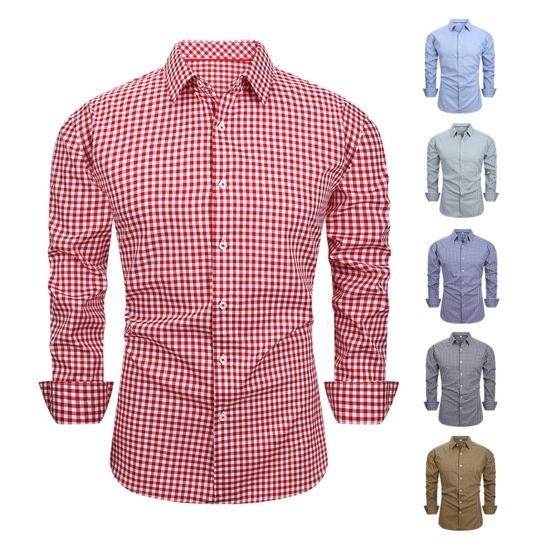 Heren Geruite Button-Down Shirt Lange Mouw Kraag Formeel Shirt Slim Fit Casual Shirt voor Kantoor Prom Feest Date